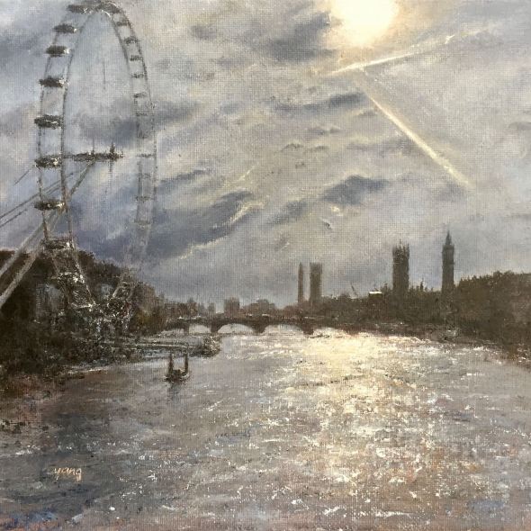 View from Hungerford Bridge. Oil. 2018, Yang Yuxin.