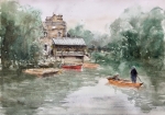 Mill Pond, Cambridge. Watercolour. 2019, Yang Yuxin.